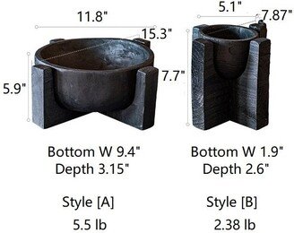 RusticReach Carbonized Wood Plant Bowl with Stand