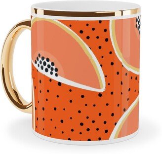 Mugs: Cantaloupe - Orange Ceramic Mug, Gold Handle, 11Oz, Orange