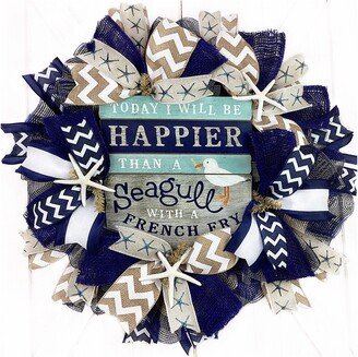 Happier Than A Seagull Beach Wreath, Coastal Nautical Decorations