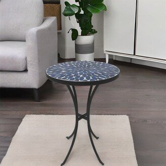 BESTCOSTY Outdoor Mosaic Side Table with Round Concrete Tile Top