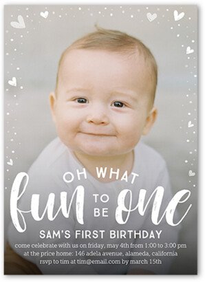 Baby Girl's 1St Birthday Invitations: What A Fun One Birthday Invitation, White, 5X7, Standard Smooth Cardstock, Square