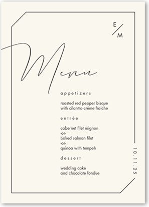 Wedding Menu Cards: Angled Corners Wedding Menu, Beige, 5X7 Flat Menu, Matte, Signature Smooth Cardstock, Square