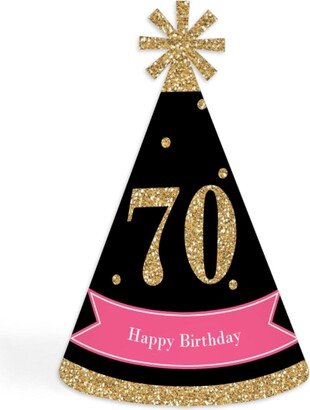 Big Dot Of Happiness Chic 70th Birthday , Black Gold - Cone Party Hats Set of 8 (Standard Size)