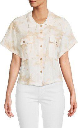 Palm Tree Print Cropped Shirt