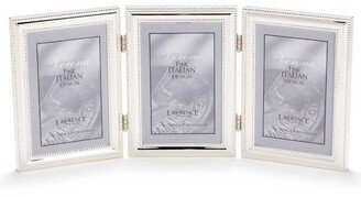 Hinged Triple Metal Picture Frame Silver-Plate with Delicate Beading - 4