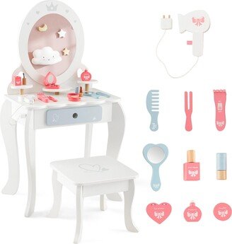 Kids Vanity Set Makeup Table & Chair Sweet Accessories Included Storage Drawer