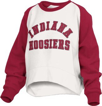 Women's Pressbox White Indiana Hoosiers Lotus Raglan Pullover Sweatshirt