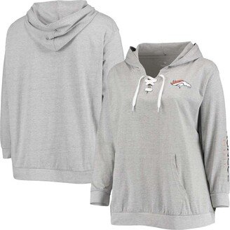 Women's Plus Size Heathered Gray Denver Broncos Lace-Up Pullover Hoodie