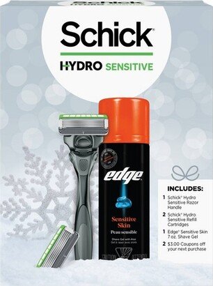 Men's Hydro System Gift Set includes 1 Razor Handle, 2 Refills, 1 Edge Sensitive Shave Gel - 4ct