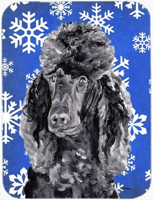 SC9770LCB Black Standard Poodle Large Size Winter Snowflakes Glass Cutting Board