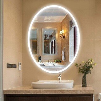 24 Inch Oval LED Lighted Illuminated Frameless Bathroom Vanity Wall Mirror with Touch Sensor - Clear