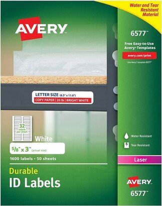 Permanent ID Labels w/TrueBlock Technology Laser 5/8 x 3 White 1600/Pack 6577