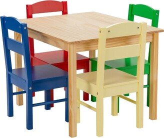 Kids 5 Piece Table Chair Set Pine Wood Multicolor Children Play Room Furniture