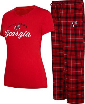 Women's Concepts Sport Red, Black Georgia Bulldogs Arctic T-shirt and Flannel Pants Sleep Set - Red, Black