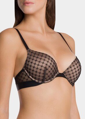 Sheer Logo-Embroidered Push-Up Bra