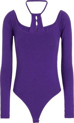 Viscose Cut Out Neck Off-shoulder Bodysuit Bodysuit Purple