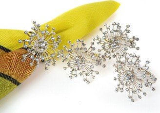 Snowflake Holiday Elegant Jeweled Metal Napkin Rings, Set of 4