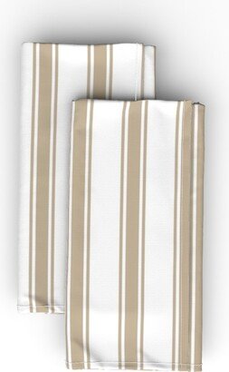 Cloth Napkins: Farmhouse Ticking Stripe - Tan Cloth Napkin, Longleaf Sateen Grand, Beige