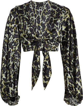 Pia Leopard Silk Cropped Top