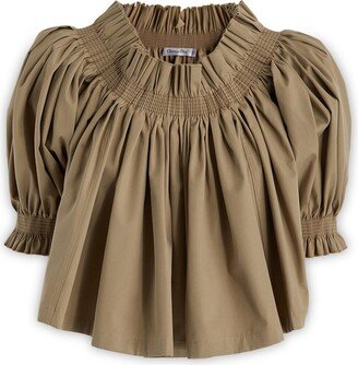 Gather Puff-Shoulder Cropped Blouse