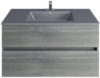 LEGNORI 36'' Gray Single Wall Hung Vanity With Engineered Stone Gray Sink