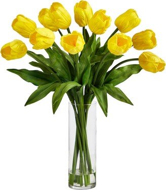 23In Artificial Tulip Arrangement With Cylinder Glass Vase