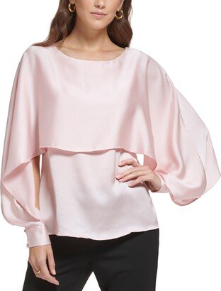 Petite Satin Cutaway-Sleeve Capelet Blouse, Created for Macy's