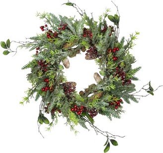 Northlight Frosted Pine and Berry Artificial Christmas Wreath, 25-Inch, Unlit