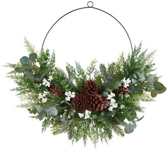 Christmas Pine, Eucalyptus, and Berries Metal Circlet Artificial Wreath, 28