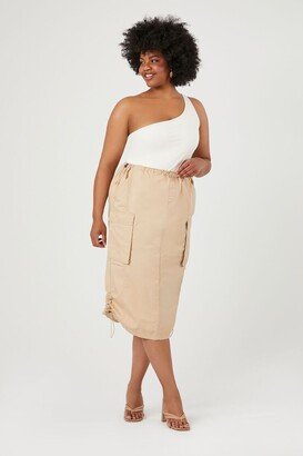 Plus Size Twill Drawstring Midi Skirt