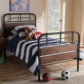 Industrial Metal and Wood Twin Size Platform Bed