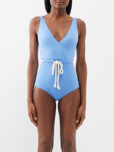 Yasmin rope-belt seersucker swimsuit