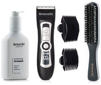 Sebastian Brocchi Brocchi Electric Trimmer, Boar Bristle Paddle Brush & Moisturizing Face Wash Bundle-AA