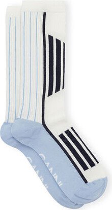 White/Blue Sporty Socks