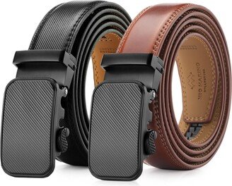 Mio Marino Men's Indented Designer 2 Pack Ratchet Belt - Deep charcoal dark brown