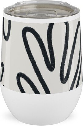 Travel Mugs: Wavy Lines - Black On White Stainless Steel Travel Tumbler, 12Oz, White