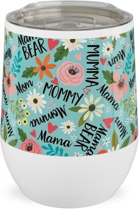 Travel Mugs: Mom's The Word - Multi On Blue Stainless Steel Travel Tumbler, 12Oz, Blue