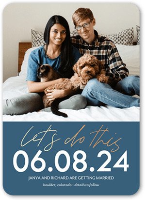 Save The Date Cards: Let's Do This Save The Date, Blue, 5X7, Signature Smooth Cardstock, Rounded