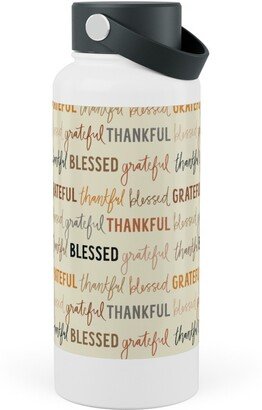 Photo Water Bottles: Grateful Thankful Blessed - Terracotta Stainless Steel Wide Mouth Water Bottle, 30Oz, Wide Mouth, Beige