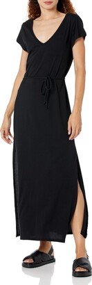 Women's Cotton Hand Dye S/S Belted V-Neck Midi Dress