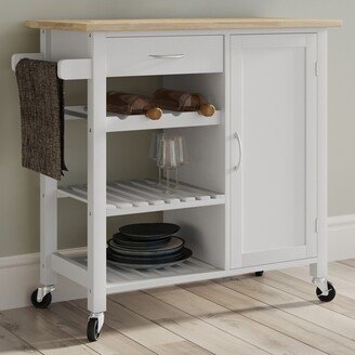 Kitchen Island with Towel Rack and Shelves for Storage – Rolling Cart to Use as Coffee Bar, Microwave Stand, or Kitchen Storage by White)