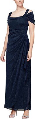 Cold Shoulder Ruffle Glitter Evening Gown