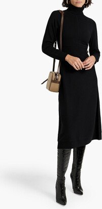 Embellished wool turtleneck midi dress