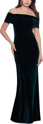 Petite Velvet Off-The-Shoulder Floor-Length Gown