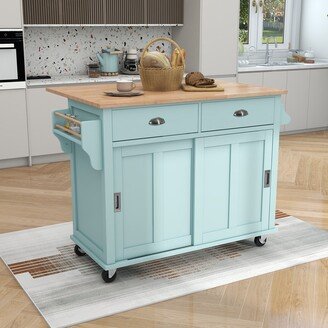 Unbrand Kitchen Cart with Rubber wood Drop-Leaf Countertop - N/A