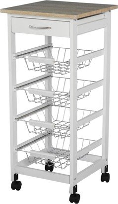 HomCom 32.25 Wood Rolling Kitchen Storage Cart on 360Â° Swivel Wheels, White