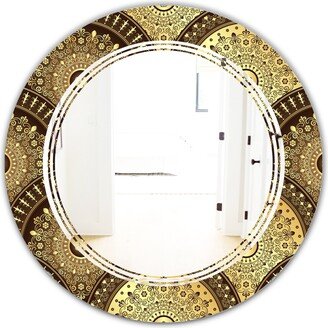 Designart 'Golden Circular Pattern I' Printed Modern Round or Oval Wall Mirror - Triple C