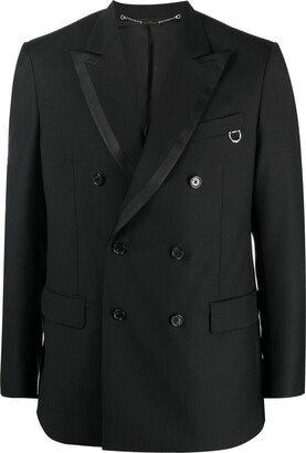 Satin-Trim Double-Breasted Blazer