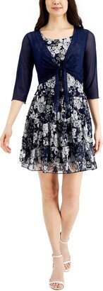 Petites Womens Printed 2PC Shift Dress