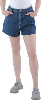 Womens Frayed Hem High Rise Denim Shorts